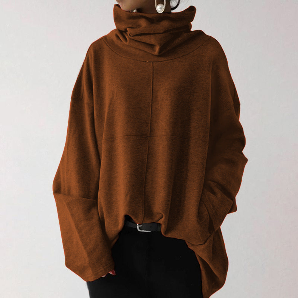 Damen Oversize Sweatshirt Hochkragen Warm Grau - Eveloria