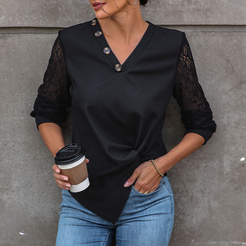 Damen Oberteil Spitze Knopfdetails Eveloria