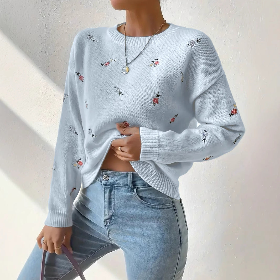 Damen Pulli Floral Stickerei Lässig Eveloria