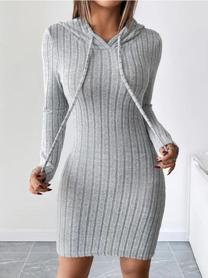 Damen Sweatkleid Kapuze Gestreift Eveloria
