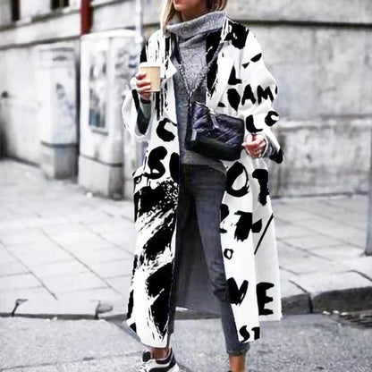 Damen Oversized Mantel Bunt Augenmuster Lässig