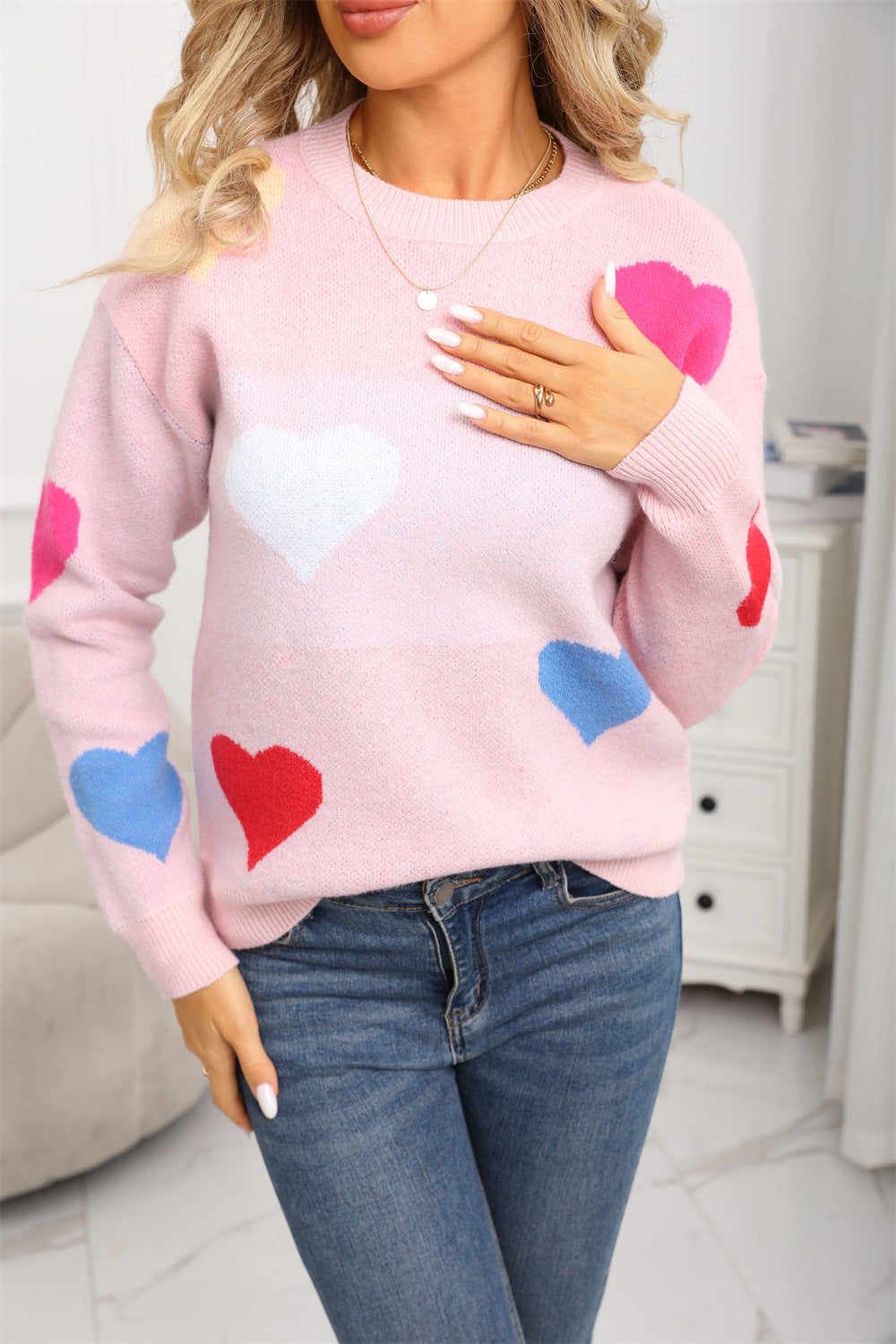 Damen Pullover Herzmotiv Strukturiert