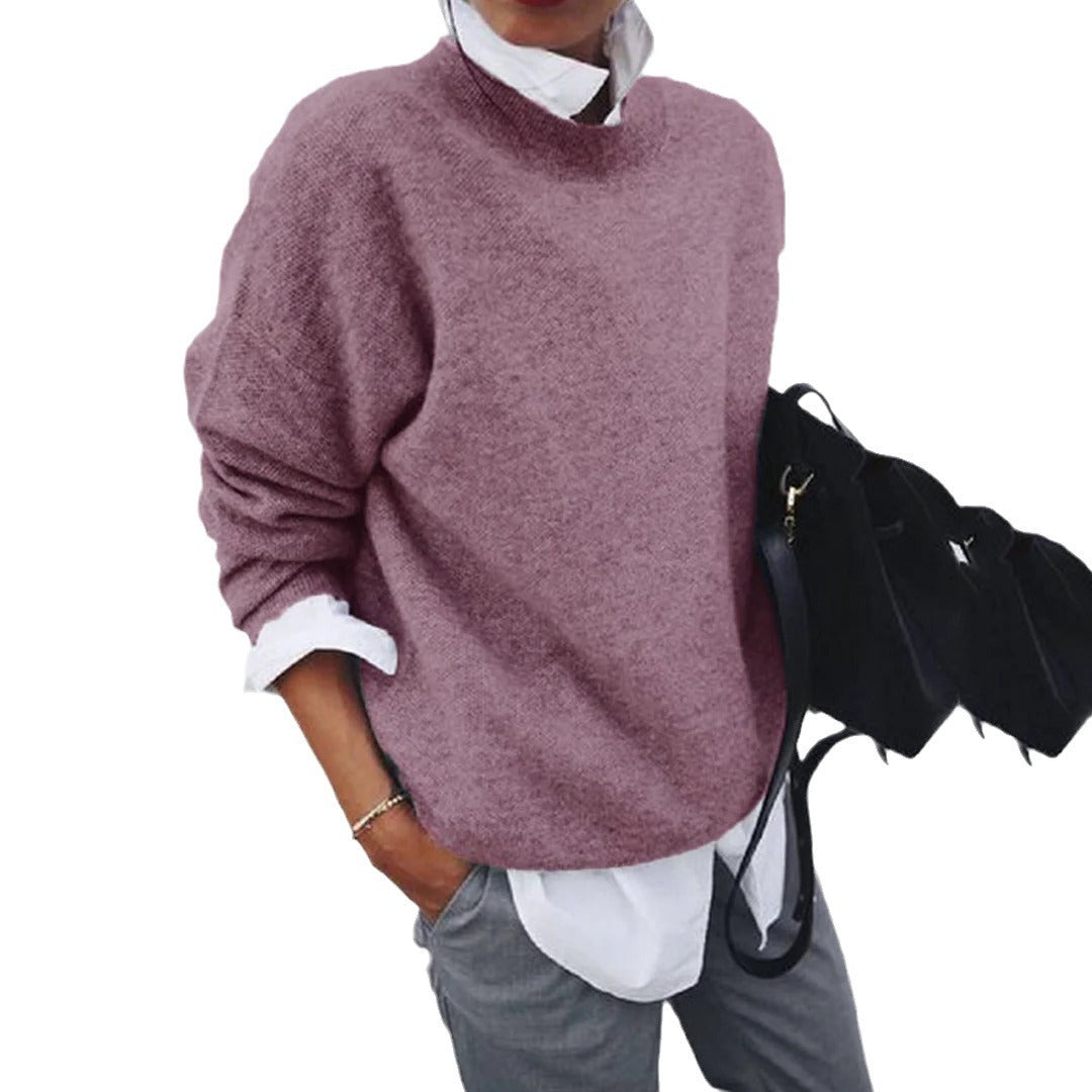 Damen Rundhalspullover Strickmischung Kuschelig Grau