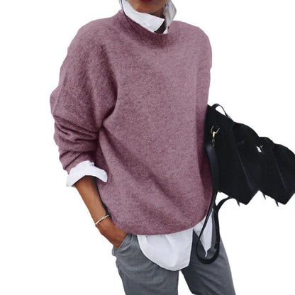 Damen Rundhalspullover Strickmischung Kuschelig Grau