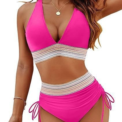 Damen Hochtaillierter Bikini mit Cut-Out und Verstellbaren Trägern