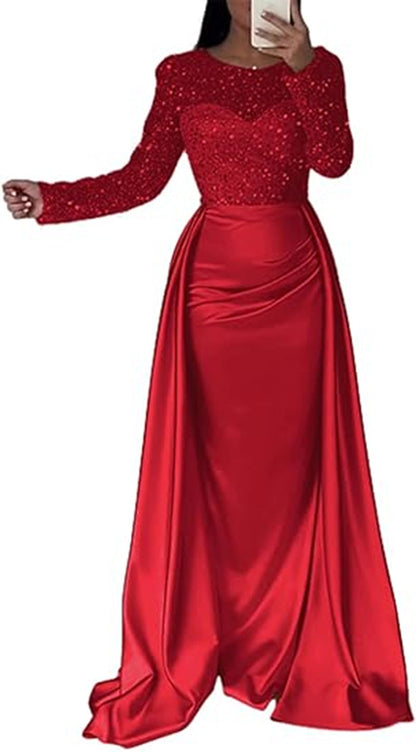 Damen Abendkleid Glitzer Oberteil Fließender Rock Eveloria