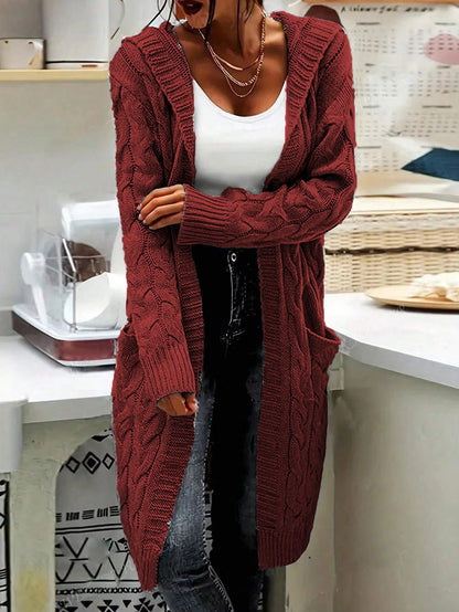 Damen Grosstrick Cardigan mit Kabelmuster und Taschen