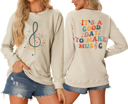 Damen Sweatshirt Musikalisches Motiv Kreativer Schriftzug Grau