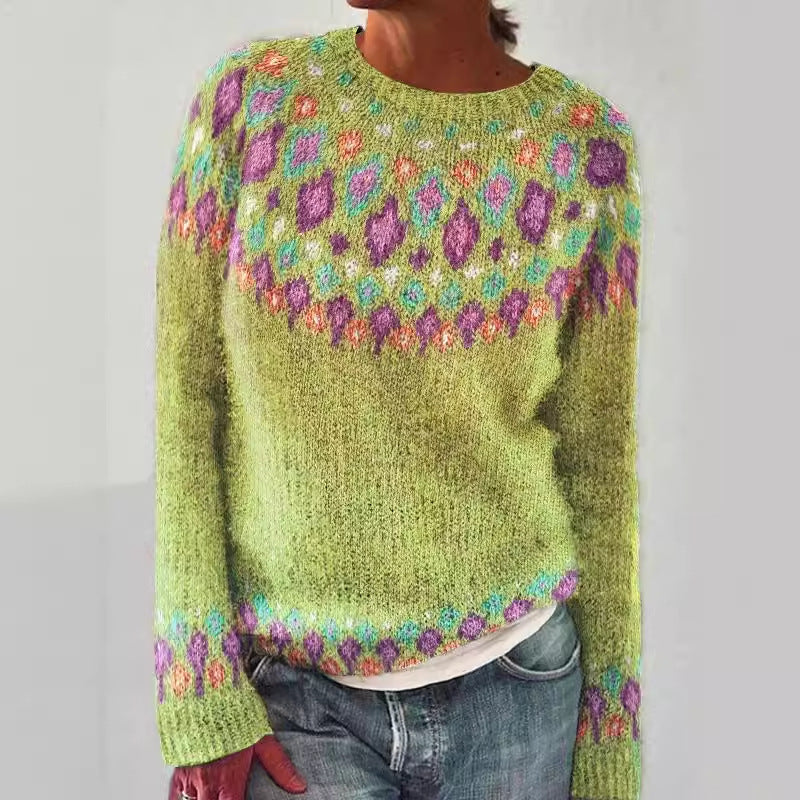 Damen Strickpullover Lebhaftes Muster Komfortabler Schnitt Eveloria