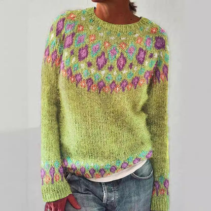 Damen Strickpullover Lebhaftes Muster Komfortabler Schnitt Eveloria