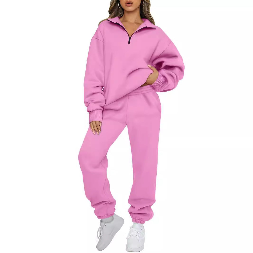 Damen Sweatpants-Set mit Stehkragen und Kängurutasche Schwarz Eveloria - Eveloria