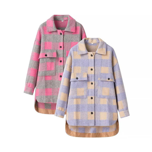 Damen Oversized Flanelljacke Karomuster Eveloria - Eveloria