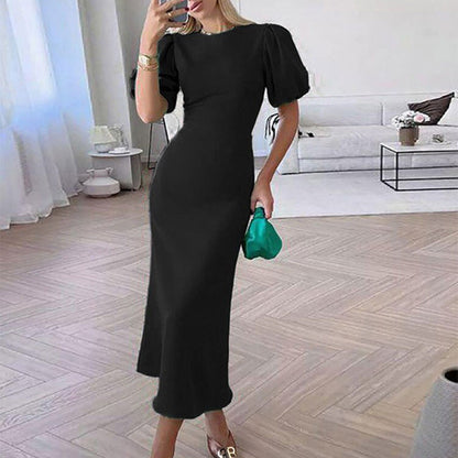 Damen Maxikleid Voluminöse Ärmel Figurbetonter Schnitt Eveloria
