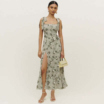 Damen Maxikleid Floralmuster Schulterfrei RüschenDetails