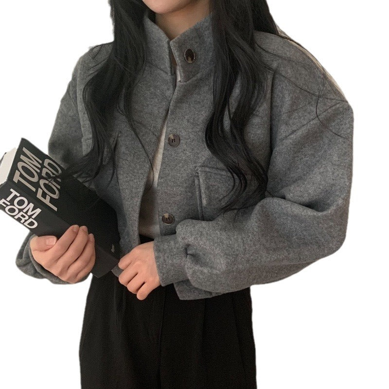 Damen Wolljacke Oversized Lässige Taschen Braun