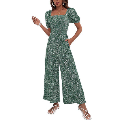 Damen Jumpsuit Elastischer Bund Puffärmel Eveloria
