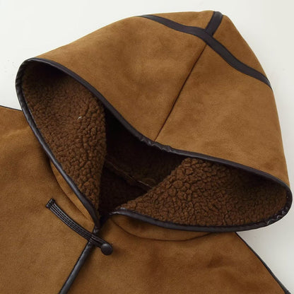 Damen Kunstlederjacke Kapuze Warmfutter Eveloria