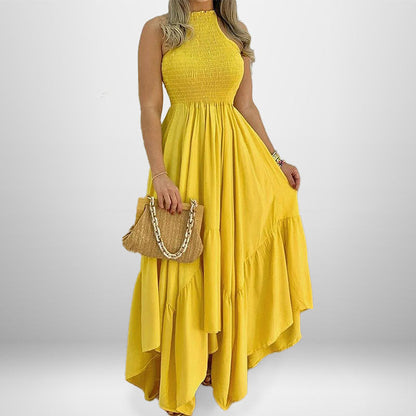 Damen Maxikleid Hochgeschlossener Kragen Fließender Rock
