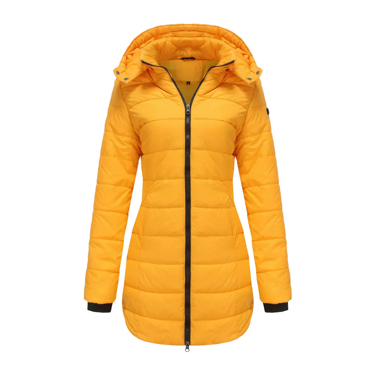 Damen Pufferjacke Steppdesign Mittellang Abnehmbare Kapuze
