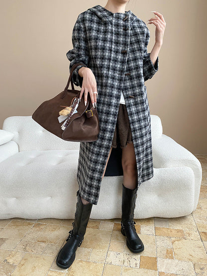 Damen Wollmantel Elegant Hochkragen Knopf Eveloria