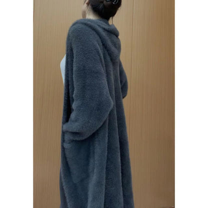 Damen Strickjacke Flauschig mit Taschen Lässig Beige