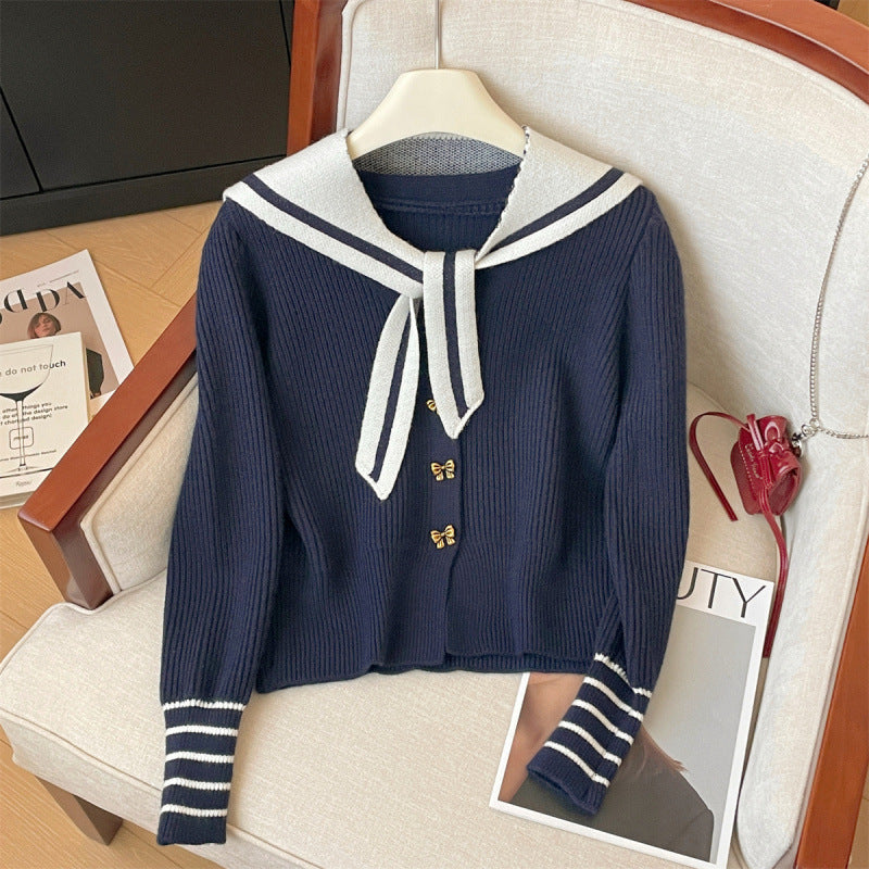 Damen Strickjacke Nautischer Kragen Dekorative Knöpfe Eveloria