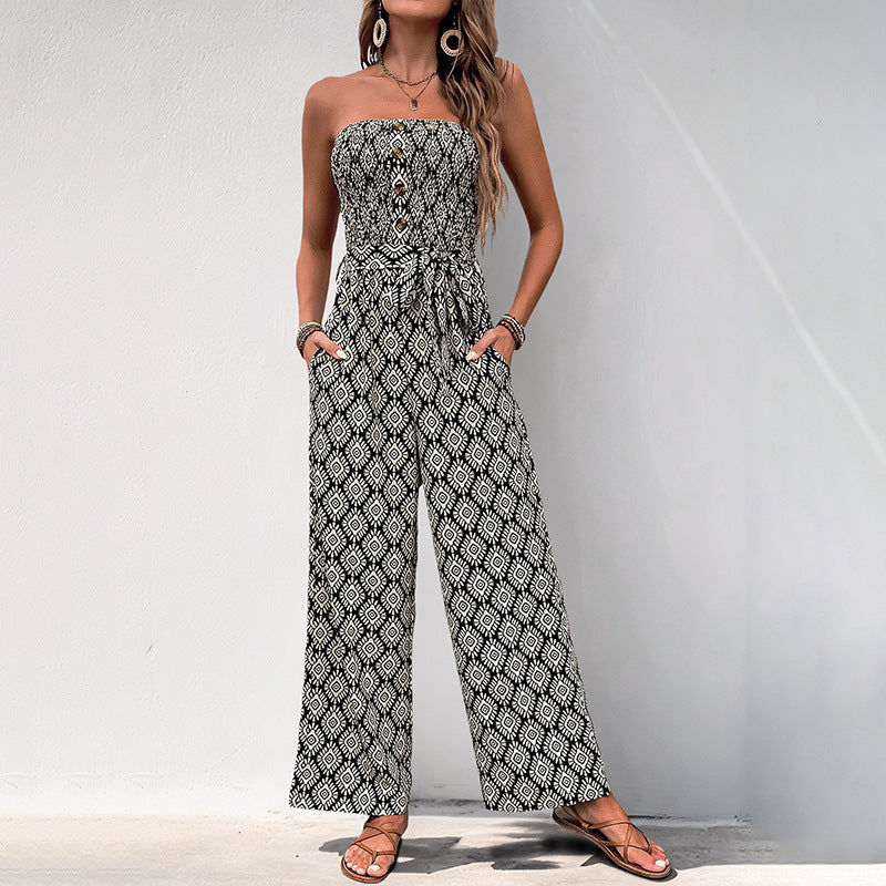 Damen Jumpsuit Boho-Muster Elastischer Bund Eveloria