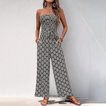 Damen Jumpsuit Boho-Muster Elastischer Bund Eveloria