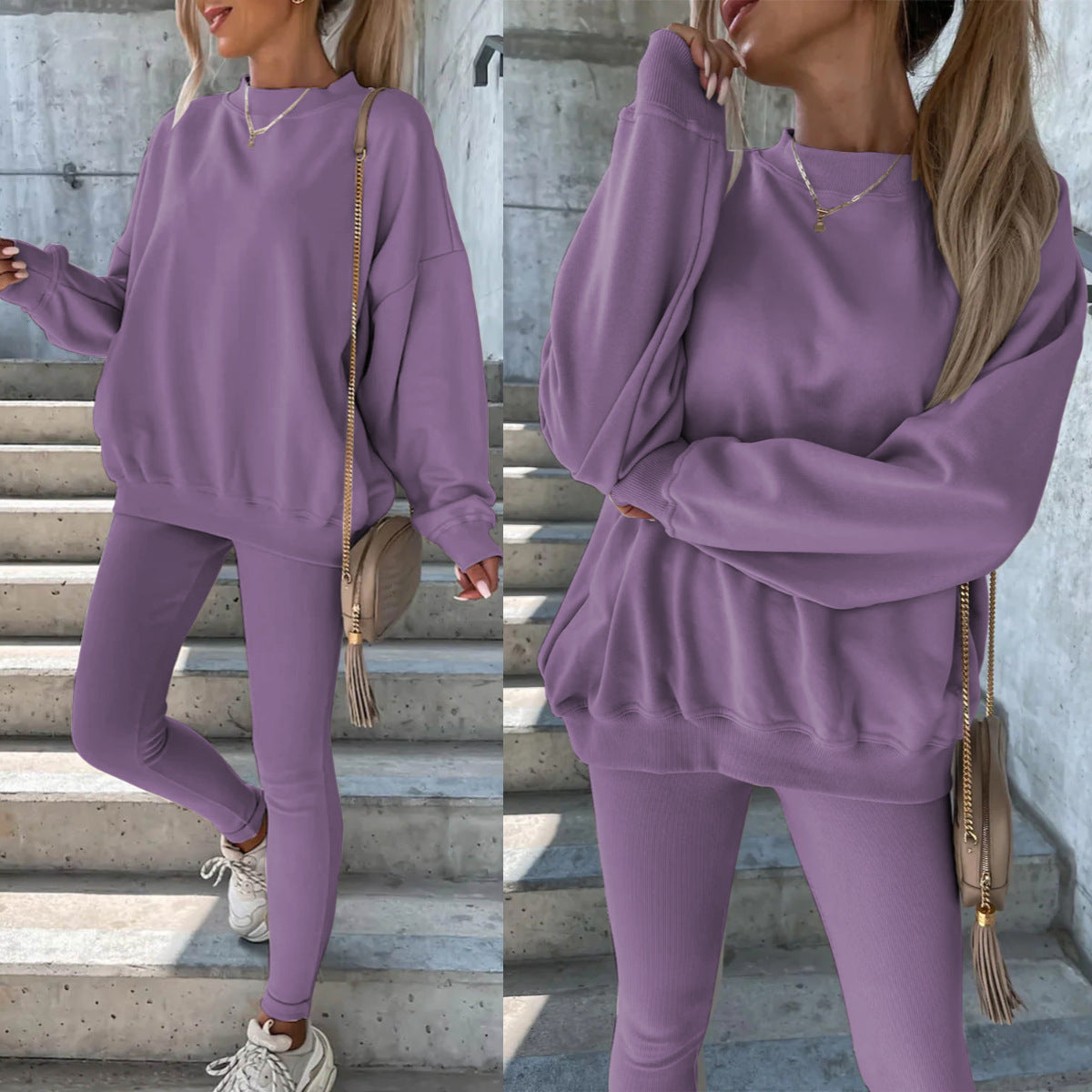 Damen Oversized Sweatshirt Set mit Leggings Grau Eveloria