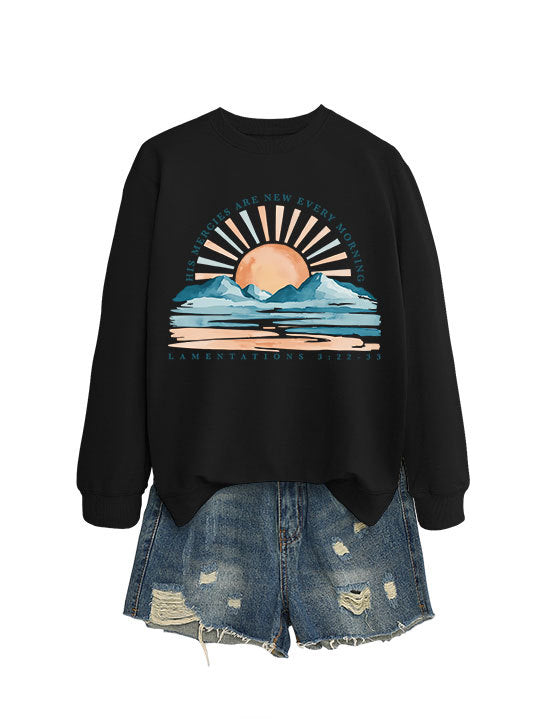 Damen Sweatshirt Lässiger Schnitt Sonnenaufgangsdesign Grau