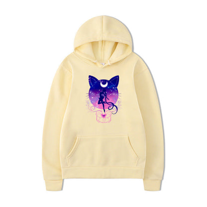 Damen Kapuzenpullover Katzenmotiv Bequem Grau