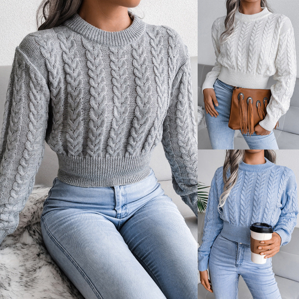 Damen Grobstrickpullover Tailliert Zopfmuster Eveloria
