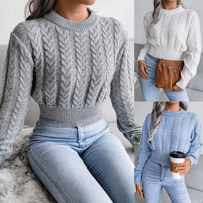Damen Grobstrickpullover Tailliert Zopfmuster Eveloria