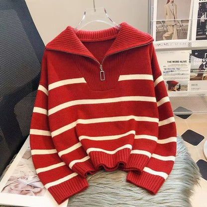 Damen Strickpullover Hochkragen Reißverschluss Grau Eveloria