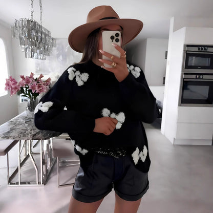 Damen Strickpullover Herzdesign Lässig