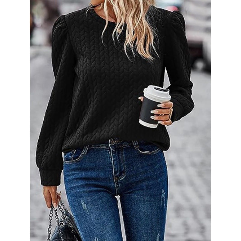 Damen Pullover Weiches Strukturdesign Puffärmel