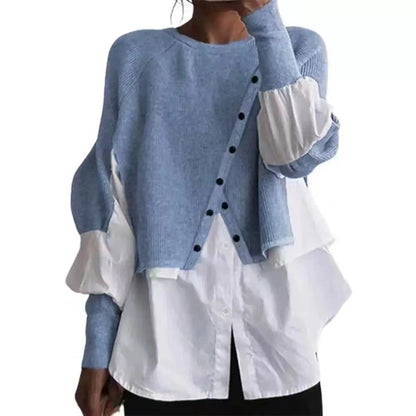 Damen Strickpullover Asymmetrisch Mit Bluse Eveloria