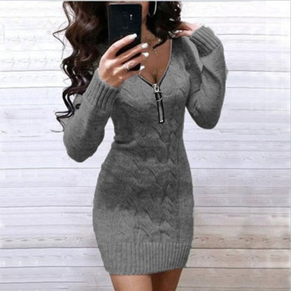 Damen Strickkleid Reißverschluss Muster Eveloria