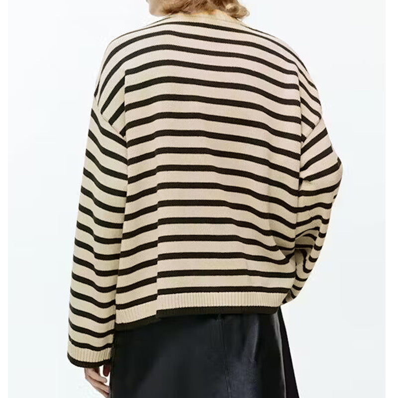 Damen Strickpullover mit Streifenmuster und Knöpfen Eveloria