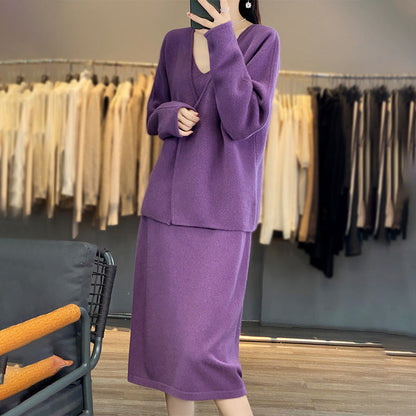 Damen Strickensemble V-Ausschnitt Asymmetrisch Eveloria