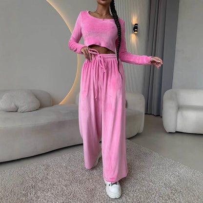Damen Lounge-Set Cropped Oberteil Weite Hose Bequem Eveloria