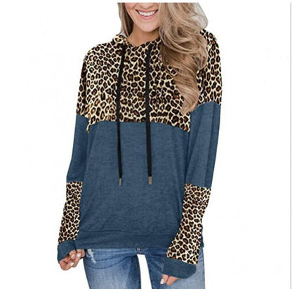 Damen Pullover Leopardenmuster Kapuze Lässig