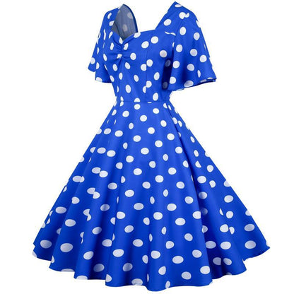 Damen Rockabilly Kleid Polka Dots Muster schwingender Saum