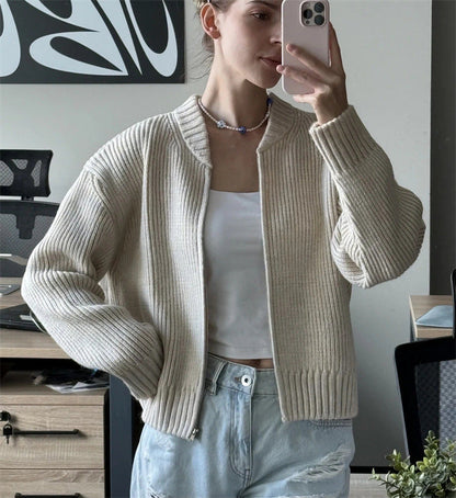 Damen Strickpullover Lässig Reißverschluss Eveloria