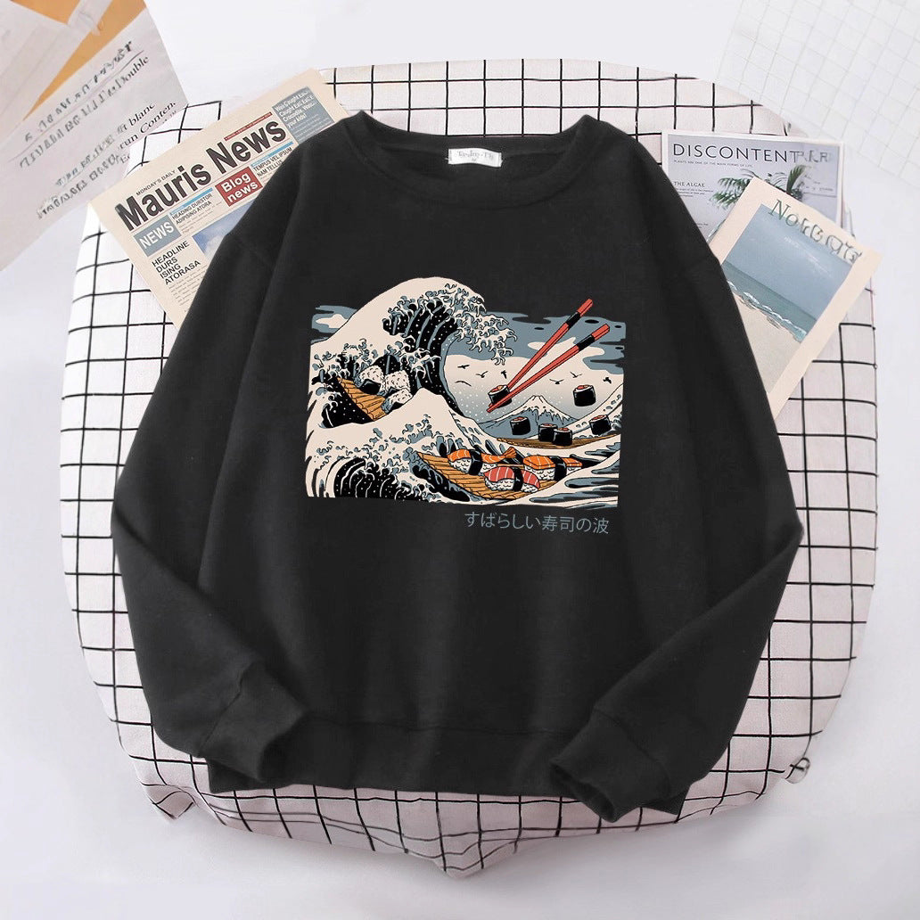 Damen Sweatshirt Wellen-Design Baumwolle Gemütlich Grau