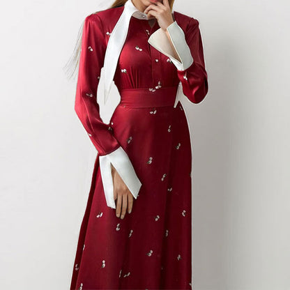 Damen Maxikleid mit Drapierung und langen Ärmeln Eveloria