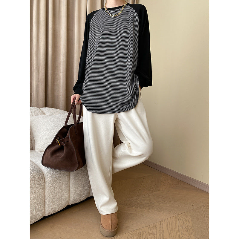 Damen Raglan-Pullover Gestreift Elegantes Design