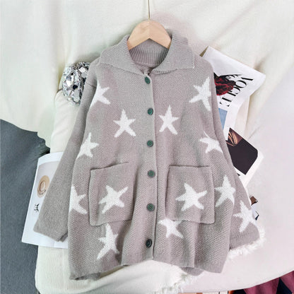 Damen Strickjacke Sternenmotiv mit Taschen Eveloria - Eveloria