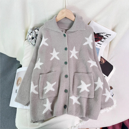 Damen Strickjacke Sternenmotiv mit Taschen Eveloria - Eveloria