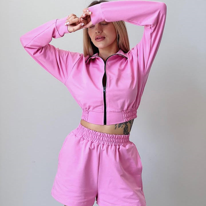 Damen Sportset Cropped Jacke und Shorts Eveloria